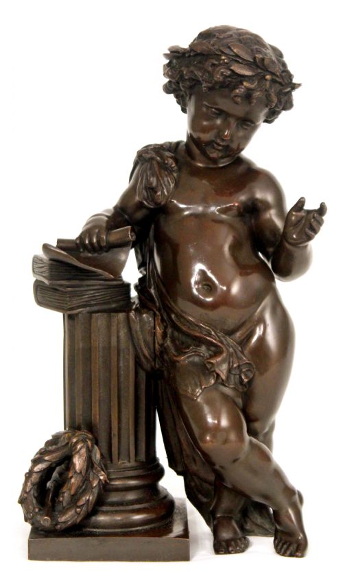 a fine late 19th century french bronze cherub leaning on column - CATEGORY: ANTIQUE METAL - DATED 1880