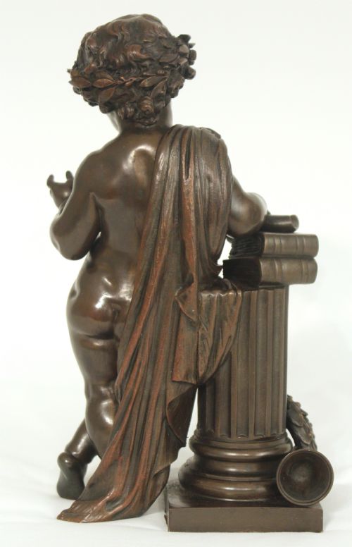 A FINE LATE 19TH CENTURY FRENCH BRONZE CHERUB LEANING ON COLUMN - ADDITIONAL PHOTO 4