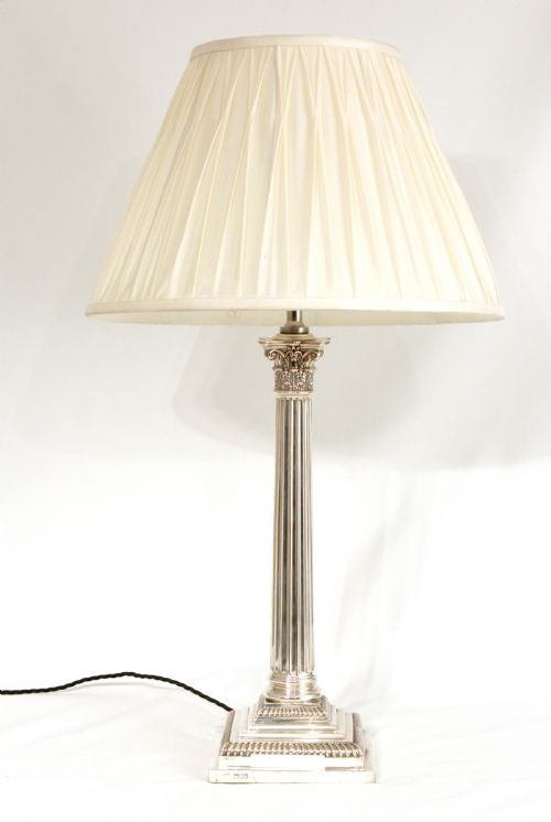 an exceptional edwardian silver table lamp by clark sewell with silk shade and hallmarks london 1901 jblmkk - CATEGORY: ANTIQUE LIGHTING - DATED 1900