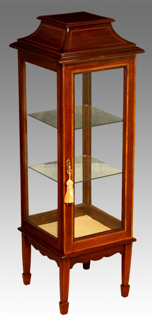 a quality edwardian mahogany inlaid center display cabinet - CATEGORY: ANTIQUE CABINETS - DATED 1910