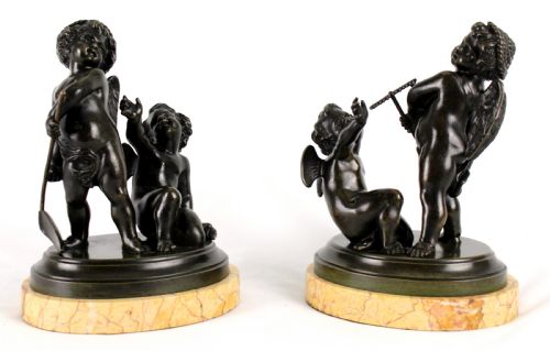 a pair of 19th century french bronze figures of cherub farmers - CATEGORY: ANTIQUE SCULPTURES - DATED 1870