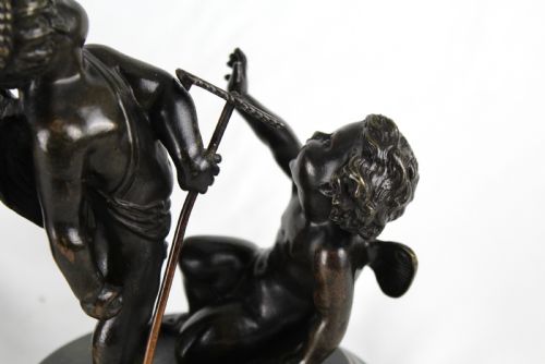 A PAIR OF 19TH CENTURY FRENCH BRONZE FIGURES OF CHERUB FARMERS - ADDITIONAL PHOTO 2