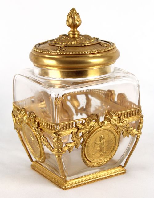 A Fine Late 19th C. French Ormolu Mounted Crystal Glass Box and Cover