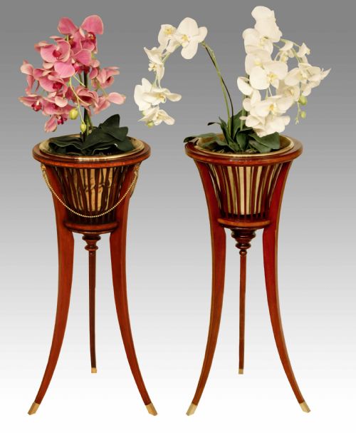a pair of edwardian mahogany inlaid jardinires - CATEGORY: ANTIQUE MISCELLANEOUS - DATED 1910