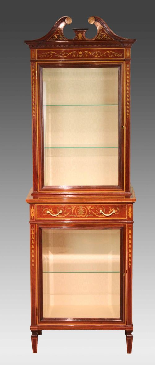 the quality late victorian mahogany inlaid display cabinet - CATEGORY: ANTIQUE CABINETS - DATED 1890