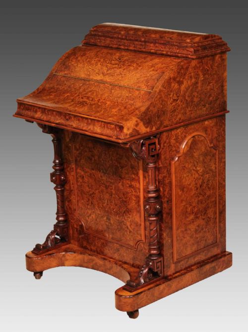 a fine burr walnut victorian piano top pop up davenport - CATEGORY: ANTIQUE DESKS - DATED 1860