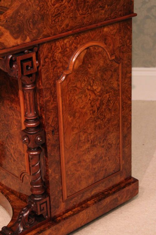 A FINE BURR WALNUT VICTORIAN PIANO TOP POP UP DAVENPORT - ADDITIONAL PHOTO 6