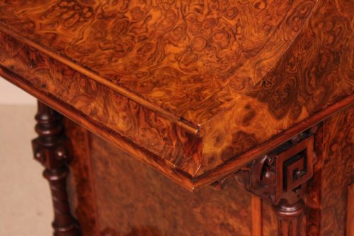 A FINE BURR WALNUT VICTORIAN PIANO TOP POP UP DAVENPORT - ADDITIONAL PHOTO 10