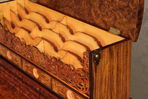 A FINE BURR WALNUT VICTORIAN PIANO TOP POP UP DAVENPORT - ADDITIONAL PHOTO 12
