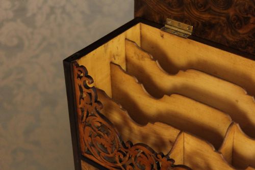 A FINE BURR WALNUT VICTORIAN PIANO TOP POP UP DAVENPORT - ADDITIONAL PHOTO 13