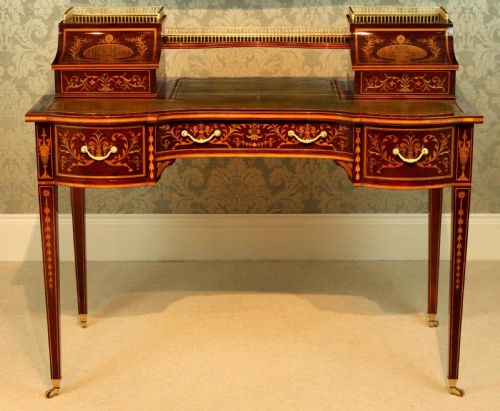 AN OUTSTANDING LATE VICTORIAN MAHOGANY INLAID CARLETON HOUSE STYLE DESK BY EDWARDS ROBERTS - ADDITIONAL PHOTO 1