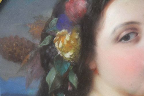 QUALITY MID 19TH CENTURY FRENCH OVAL PASTEL PORTRAIT OF A LADY - ADDITIONAL PHOTO 2