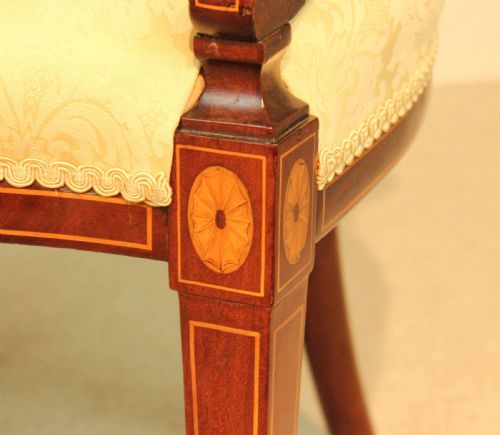 A FINE LATE VICTORIAN MAHOGANY INLAID SHIELD BACK ARMCHAIR BY MAPLE CO - ADDITIONAL PHOTO 3