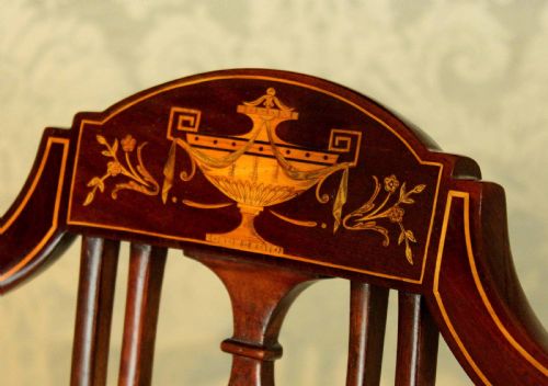 A FINE LATE VICTORIAN MAHOGANY INLAID SHIELD BACK ARMCHAIR BY MAPLE CO - ADDITIONAL PHOTO 5