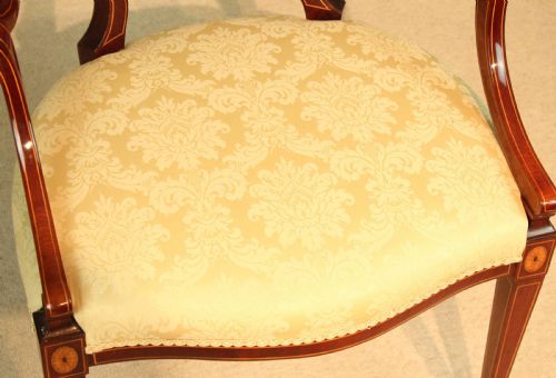 A FINE LATE VICTORIAN MAHOGANY INLAID SHIELD BACK ARMCHAIR BY MAPLE CO - ADDITIONAL PHOTO 7