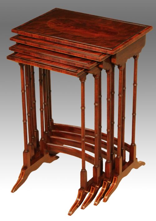 an equisite late victorian mahogany inlaid quartetto nest of tables - CATEGORY: ANTIQUE TABLES - DATED 1880