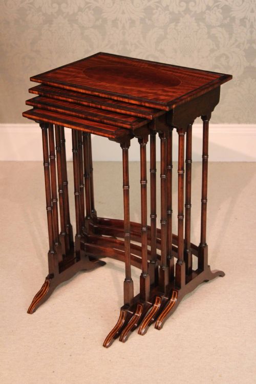 THE QUALITY LATE VICTORIAN MAHOGANY INLAID QUARTETO TABLES - ADDITIONAL PHOTO 1