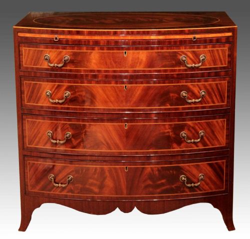 the quality edwardian mahogany inlaid bow fronted chest - CATEGORY: ANTIQUE CHEST OF DRAWERS - DATED 1910