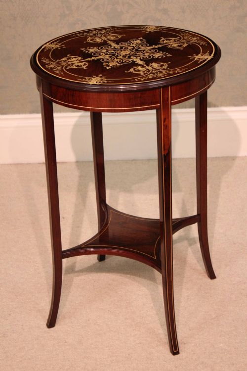 AN EDWARDIAN QUALITY LATE VICTORIAN ROSEWOOD INLAID TABLE BY COLLINSON LOCK - ADDITIONAL PHOTO 1