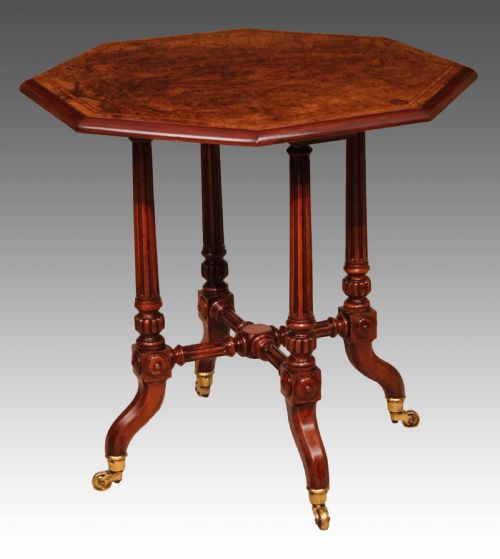 a fine quality victorian burrwalnut inlaid octagonal table - CATEGORY: ANTIQUE TABLES - DATED 1870