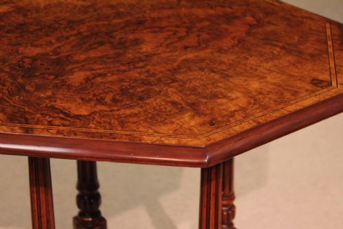 A FINE QUALITY VICTORIAN BURRWALNUT INLAID OCTAGONAL TABLE - ADDITIONAL PHOTO 5