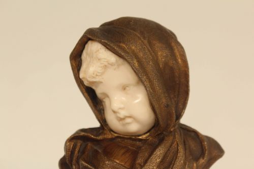 DOMINIQUE ALONZO 19101930 BRONZE AND IVORY BABY FACE ON WHITE ONYX BASE - ADDITIONAL PHOTO 1