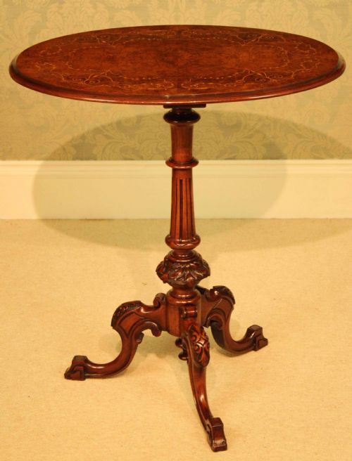 A FINE QUALITY VICTORIAN BURRWALNUT INLAID OVAL TRIPOD TABLE - ADDITIONAL PHOTO 1