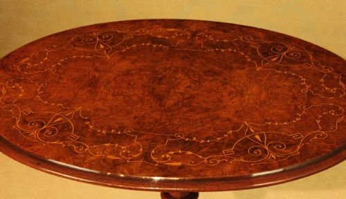 A FINE QUALITY VICTORIAN BURRWALNUT INLAID OVAL TRIPOD TABLE - ADDITIONAL PHOTO 8