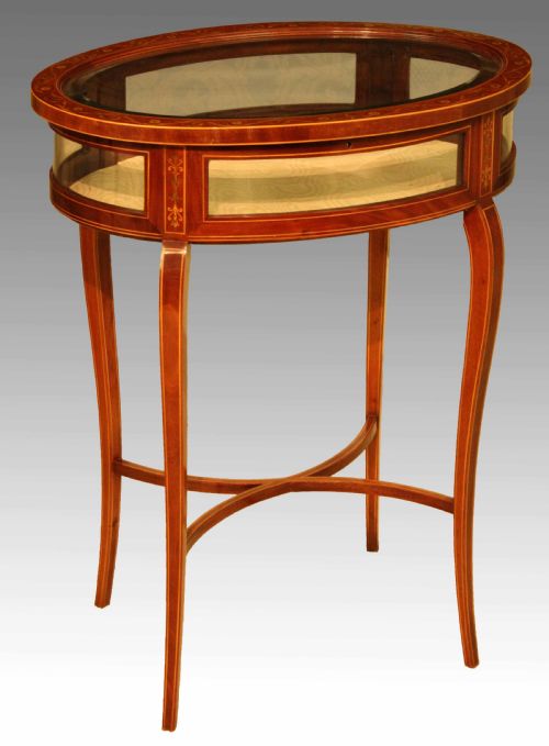 an exceptional edwardian mahogany inlaid oval bijouterie table - CATEGORY: ANTIQUE TABLES - DATED 1910