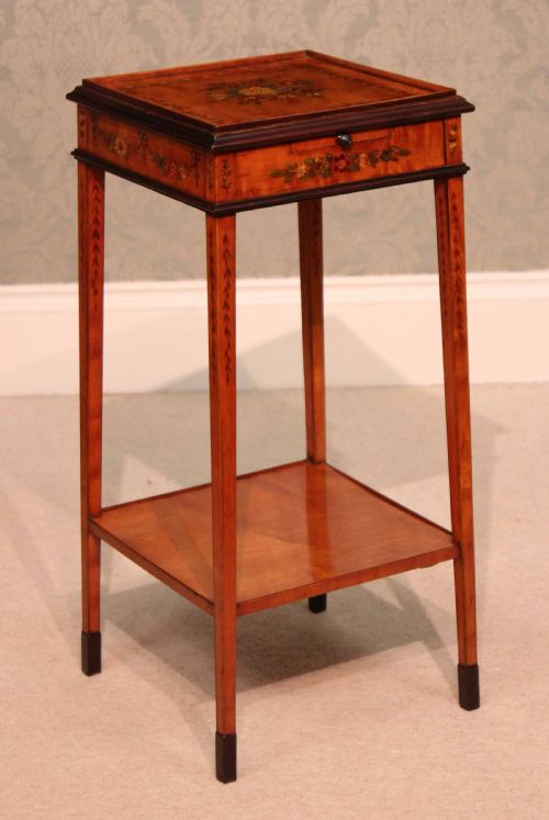 AN EXHIBITION QUALITY EDWARDIAN MAHOGANY INLAID KETTLE STAND WITH CANDLE SLIDE - ADDITIONAL PHOTO 1