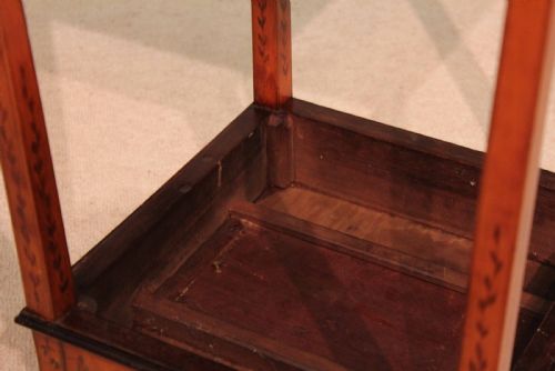 AN EXHIBITION QUALITY EDWARDIAN MAHOGANY INLAID KETTLE STAND WITH CANDLE SLIDE - ADDITIONAL PHOTO 8