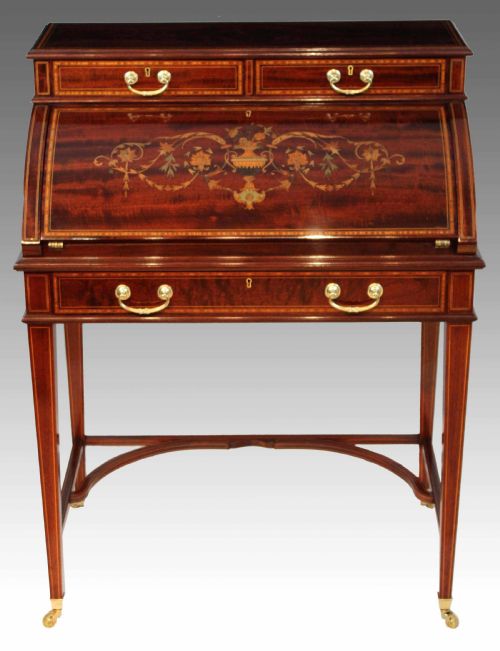a beautiful late victorian mahogany cylinder desk by maple co - CATEGORY: ANTIQUE DESKS - DATED 1890