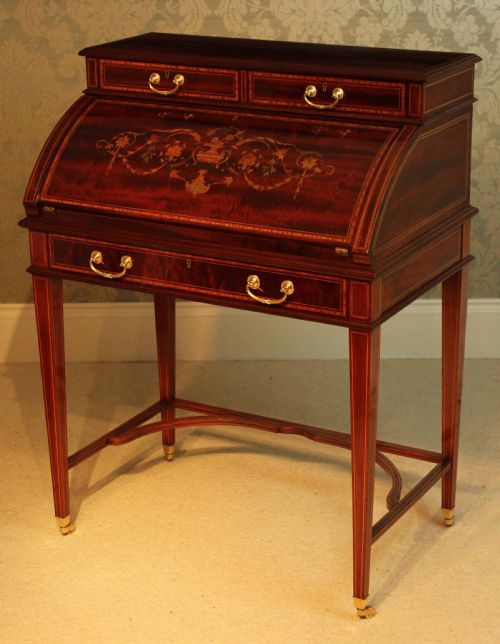 A BEAUTIFUL LATE VICTORIAN MAHOGANY CYLINDER DESK BY MAPLE CO - ADDITIONAL PHOTO 1