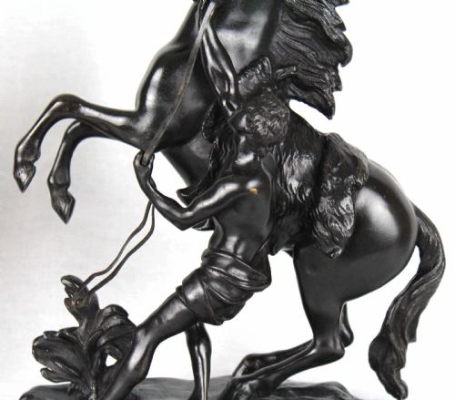 A FINE PAIR OF 19TH CENTURY BRONZE MARLEY HORSES WITH FIGURES - ADDITIONAL PHOTO 2