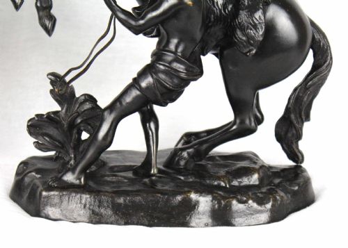 A FINE PAIR OF 19TH CENTURY BRONZE MARLEY HORSES WITH FIGURES - ADDITIONAL PHOTO 3