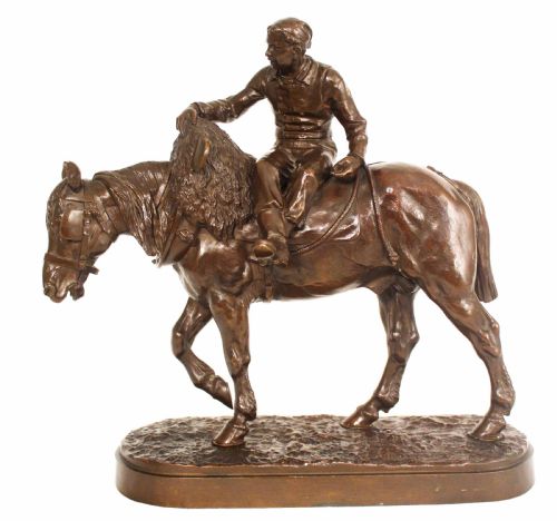 isidore jules bonheur 18271901 late 19th c french bronze of farmer on horseback - CATEGORY: ANTIQUE SCULPTURES - DATED 1850
