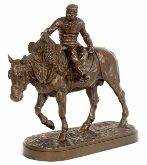 ISIDORE JULES BONHEUR 18271901 LATE 19TH C FRENCH BRONZE OF FARMER ON HORSEBACK - ADDITIONAL PHOTO 4