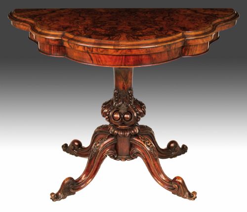 a late victorian burr walnut serpentine shape card table - CATEGORY: ANTIQUE TABLES - DATED 1860
