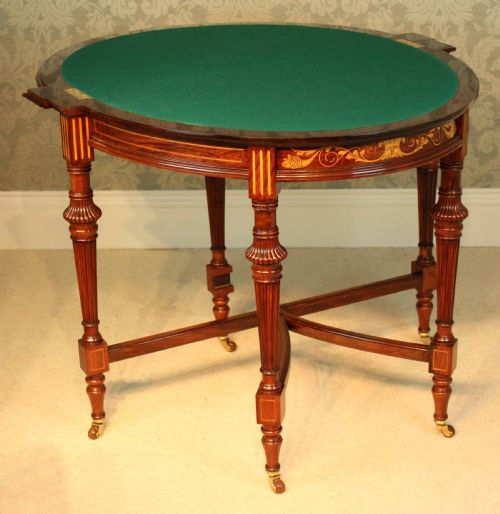 A LATE VICTORIAN ROSEWOOD INLAID CARD TABLE - ADDITIONAL PHOTO 5