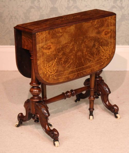 A FINE QUALITY BURR WALNUT INLAID BABY SUTHERLAND TABLE - ADDITIONAL PHOTO 1