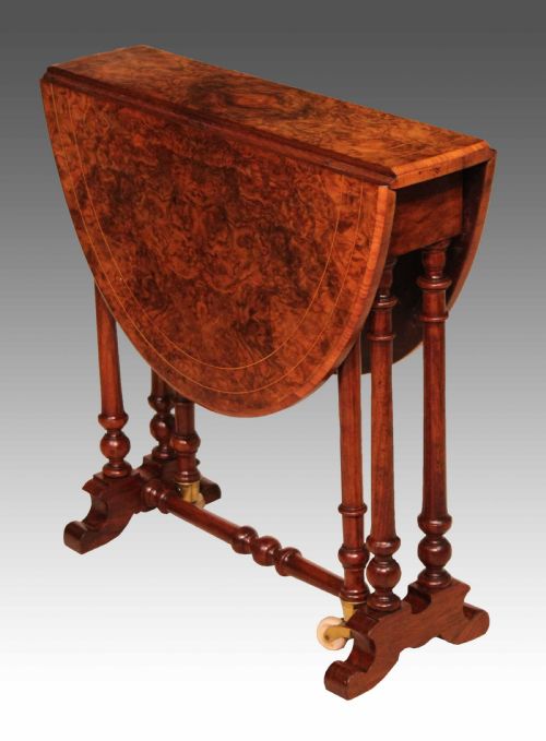 A Fine Victorian Burr Walnut Baby Sutherland Table with a Kingwood Cross Banded Edge