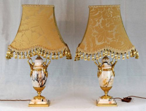 a late 19th c pair of french marble and ormolu table lamps - CATEGORY: ANTIQUE LIGHTING - DATED 19TH CENTURY