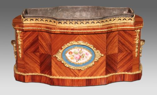 a fine victorian kingwood and ormolu mounted table top jardiniere with painted plaques - CATEGORY: ANTIQUE MISCELLANEOUS - DATED VICTORIAN