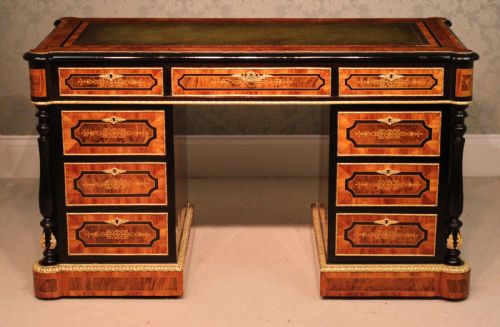 AN EXCEPTIONAL EXHIBITION QUALITY INLAID PARTNERS DESK IN THE STYLE OF HOLLAND AND SONS - ADDITIONAL PHOTO 1