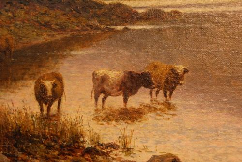 ALFRED AUGUSTUS GLENDENING SR 1840 1910 RIVER LANDSCAPE WITH CATTLE OIL ON CANVAS SIGNED TO LOWER LEFT - ADDITIONAL PHOTO 2