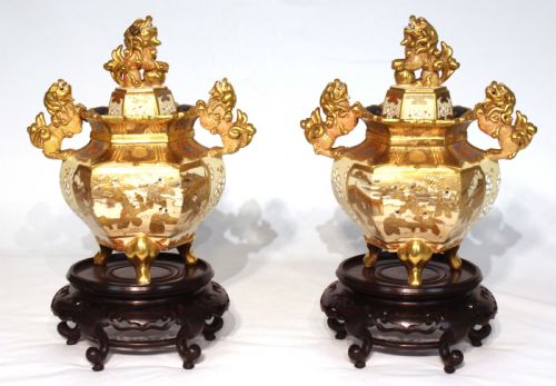 the quality late 19th century satsuma pair of vase and covers on stands - CATEGORY: ANTIQUE VASES - DATED 19TH CENTURY
