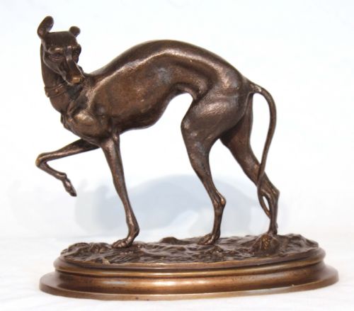 the quality early 20th century french bronze of a greyhound - CATEGORY: ANTIQUE SCULPTURES - DATED 1920