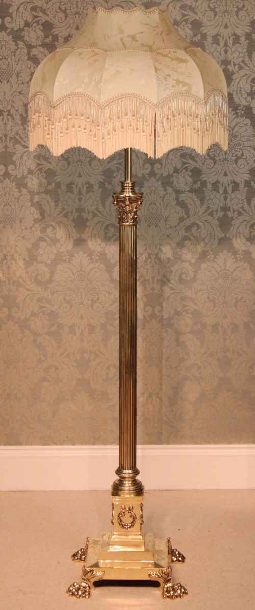 the quality edwardian brass corinthian column standing lamp - CATEGORY: ANTIQUE LIGHTING - DATED EDWARDIAN