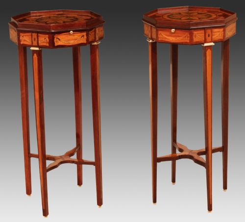 a fine pair of inlaid mahogany victorian kettle stands - CATEGORY: ANTIQUE MISCELLANEOUS - DATED VICTORIAN