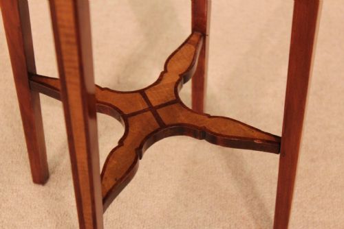 A BEAUTIFUL INLAID VICTORIAN ROUND TOP KETTLE STAND - ADDITIONAL PHOTO 3